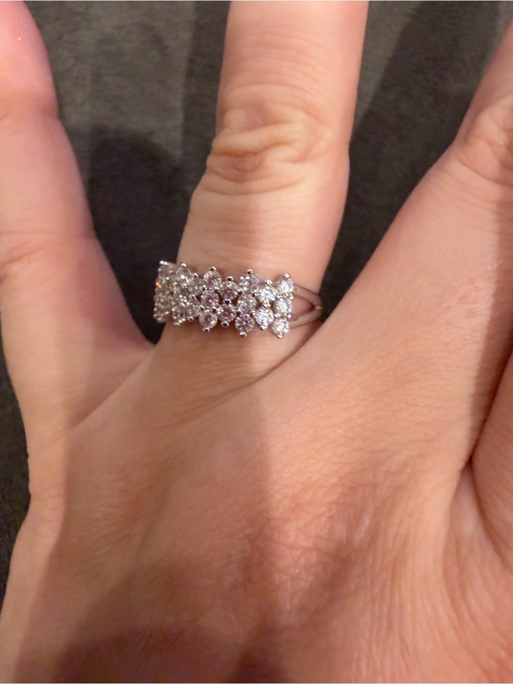 Sparkling Crystal Cluster Band Ring in White Gold Tone - Picture 3 of 4